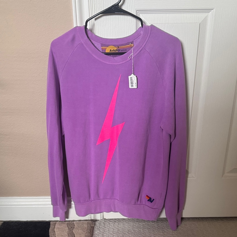 New with Tags Aviator Nation Purple Sweater with Pink Lightning Bolt Size Small